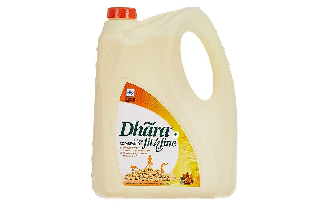 Dhara Refined Soyabean Oil, Fit n Fine   Can  5 litre